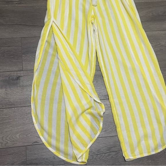 Abercrombie & Fitch Wide Leg Beach Pants Yellow White Stripe Split Leg Sz XS NWT - Picture 5 of 9